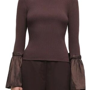 Jonathan Simkhai Brown Flared Cuff Long Sleeve Ribbed Sweater NWT Small